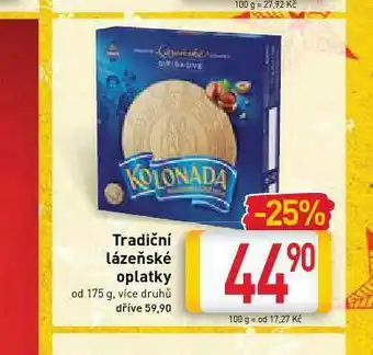 Billa Kolonáda tradiční lázeňské oplatky nabídka