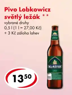 CBA Pivo Lobkowicz světlý ležák nabídka