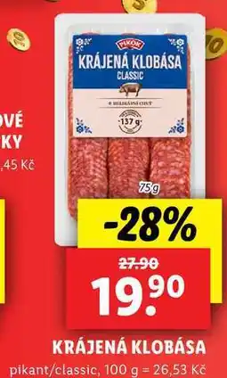 Lidl KRÁJENÁ KLOBÁSA, 75 g nabídka