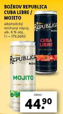 Lidl BOŽKOV REPUBLICA CUBA LIBRE/MOJITO, 250 ml nabídka