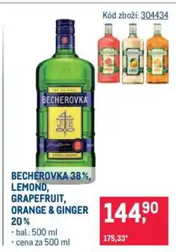 Makro BECHEROVKA 38%, LEMOND, GRAPEFRUIT, ORANGE & GINGER 20% nabídka