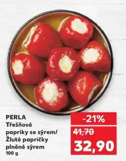 Kaufland PERLA Třešňové papriky se sýrem/Žluté papričky plněné sýrem nabídka