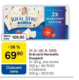 Tesco Král sýrů Hermelín Duopack nabídka