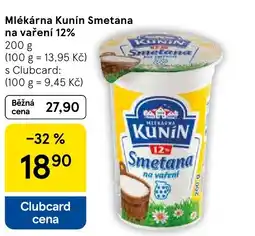 Tesco Mlékárna Kunín Smetana na vaření 12% nabídka