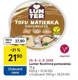 Tesco Lunter Rostlinná pomazánka nabídka