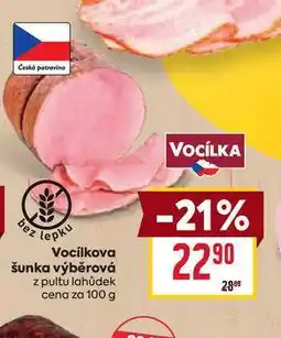 Billa Vocílkova šunka výběrová z pultu lahůdek cena za 100g nabídka