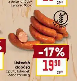 Billa Ústecká klobása z pultu lahůdek cena za 100 g nabídka