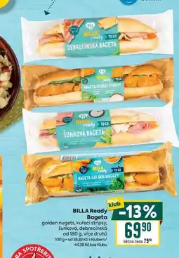 Billa BILLA Ready Bageta golden nugets, kuřecí stripsy, šunková, debrecínská od 180 g nabídka