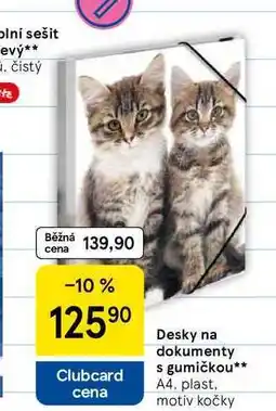 Tesco Desky na dokumenty s gumičkou, A4. plast, motiv kočky nabídka