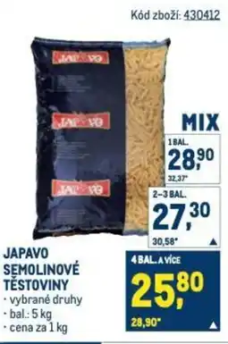 Makro Japavo semolinové těstoviny nabídka