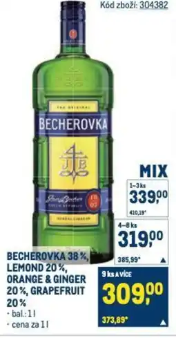 Makro Becherovka 38%, lemond 20%, orange & ginger 20%,grapefruit 20% nabídka
