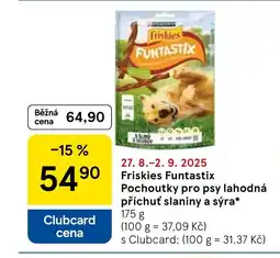 Tesco Friskies Funtastix Pochoutky pro psy lahodná příchuť slaniny a sýra nabídka