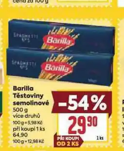 Billa Barilla těstoviny semolinové nabídka