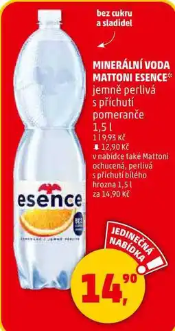 Penny Market MINERÁLNÍ VODA MATTONI ESENCE jemně perlivá s příchutí pomeranče, 1,5 l nabídka