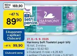 Tesco Harmony Soft Toaletní papír bílý, 16 rolí, 3 vrstvy nabídka