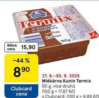 Tesco Mlékárna Kunín Termix, 90 g, více druhů nabídka