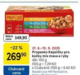 Tesco Propesko Kapsičky pro kočky mix masa a ryby, 48× 100 g nabídka