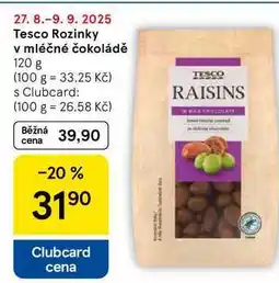 Tesco Tesco Rozinky v mléčné čokoládě, 120 g nabídka