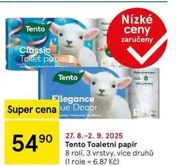 Tesco Tento Toaletní papír, 8 rolí, 3 vrstvy, více druhů nabídka