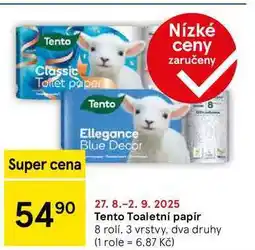 Tesco Tento Toaletní papír, 8 rolí, 3 vrstvy, dva druhy nabídka