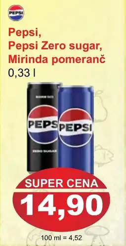 PLUS JIP Pepsi Zero sugar, Mirinda pomeranč nabídka