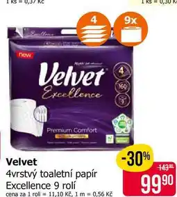 Teta Velvet 4vrstvý toaletní papír Excellence 9 rolí nabídka