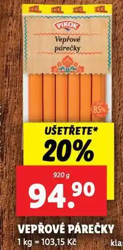 Lidl Vepřové párečky nabídka