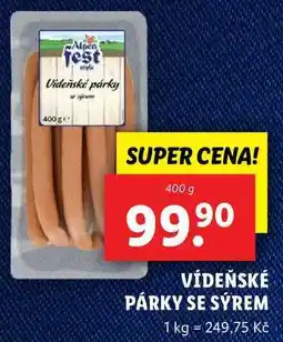 Lidl VÍDEŇSKÉ PÁRKY SE SÝREM, 400 g nabídka