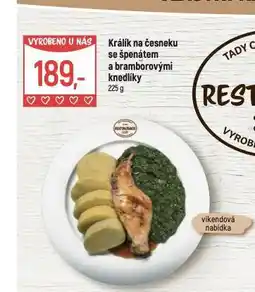 Globus Králík na česneku se ěpenátem a bramborovými knedlíky nabídka