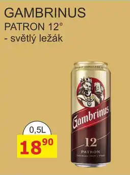 BENE Nápoje GAMBRINUS PATRON 12° - světlý ležák 0.5l plech nabídka