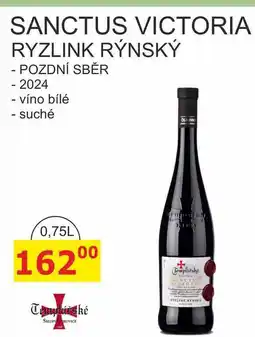 BENE Nápoje Templářské sklepy 0,75l SANCTUS VICTORIA RYZLINK RÝNSKÝ - POZDNÍ SBĚR - 2024 nabídka