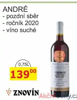 BENE Nápoje ZNOVÍN ANDRÉ pozdní sběr, víno suché 0,75L nabídka