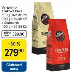 Tesco Vergnano Zrnková káva, 500 g, dva druhy nabídka