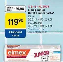 Tesco Elmex Junior Dětská zubní pasta, 75 ml nabídka