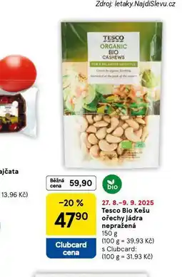 Tesco Bio kešu ořechy jádra nepražená nabídka