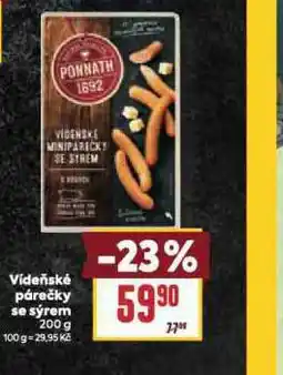 Billa Vídeňské párky se sýrem nabídka