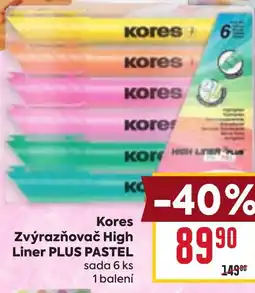 Billa Kores Zvýrazňovač High Liner PLUS PASTEL nabídka