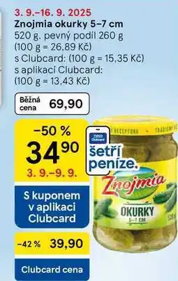 Tesco Znojmia okurky 5-7 cm, 520 g. pevný podíl 260 g nabídka
