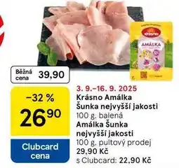 Tesco Krásno Amálka Šunka nejvyšší jakosti, 100 g, balená nabídka