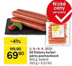 Tesco DZ Klatovy kuřecí párky pochoutkové, 850 g, balené nabídka