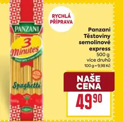 Billa Panzani Těstoviny semolinové express nabídka