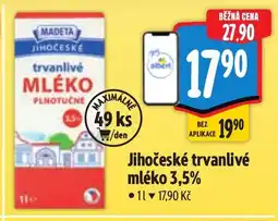 Albert Madeta Jihočeské trvanlivé mléko 3,5% nabídka