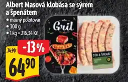 Albert Albert Masová klobása se sýrem a špenátem nabídka