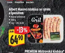 Albert Masová klobása se sýrem a špenátem nabídka