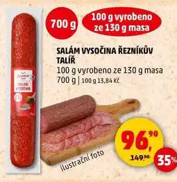 Penny Market SALÁM VYSOČINA ŘEZNÍKŮV TALÍŘ 100 g vyrobeno ze 130 g masa, 700 g nabídka