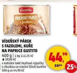 Penny Market VÍDEŇSKÝ PÁREK S FAZOLEMI, KUŘE NA PAPRICE GUSTITO, 400 g nabídka