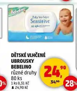 Penny Market DĚTSKÉ VLHČENÉ UBROUSKY BEBELINO různé druhy, 80 ks nabídka