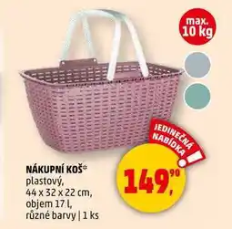 Penny Market NÁKUPNÍ KOŠ, plastový, 44 x 32 x 22 cm, objem 17 l, různé barvy, 1 ks nabídka