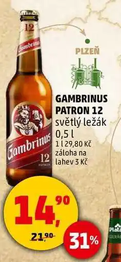 Penny Market GAMBRINUS PATRON 12 světlý ležák, 0,5 l nabídka
