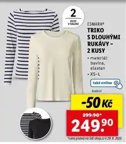 Lidl ESMARA TRIKO S DLOUHÝMI RUKÁVY - 2 KUSY nabídka